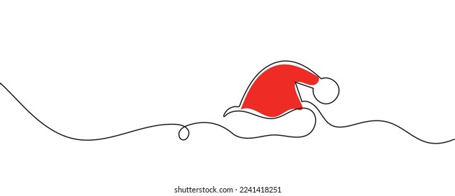 Christmas hat one line drawing on a white background. Vector illustration