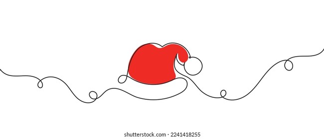 Christmas hat one line drawing on a white background. Vector illustration