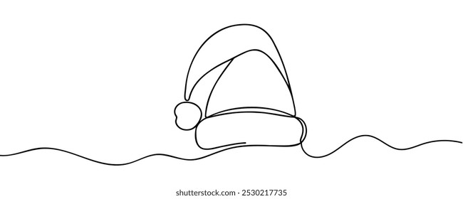 Navidades sombrero una línea dibujando sobre un fondo blanco. Ilustración vectorial.