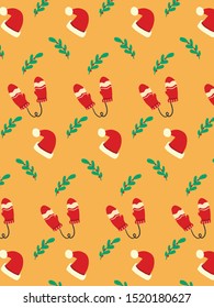 Christmas hat pattern on pastel background