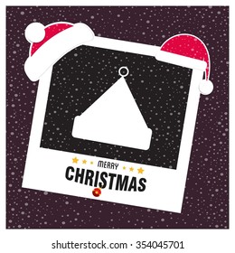 Christmas Hat. Picture frame with Santa Hat on top and Merry Christmas typography on glowing Snowflakes Vector background