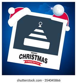 Christmas Hat. Picture frame with Santa Hat on top and Merry Christmas typography on glowing Snowflakes Vector background