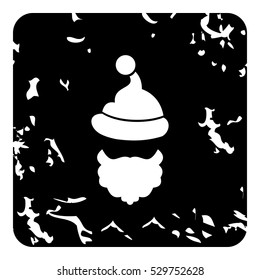Christmas hat pompom and beard of Santa Claus icon. Grunge illustration of Christmas hat pompom and beard of Santa Claus vector icon for web