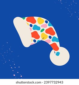 Christmas hat with print. Template for card, poster, banner, paper, fabric, textile. Vector illustration on an isolated background in a modern style.
