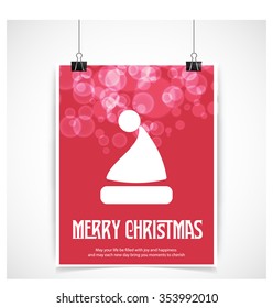 Christmas Hat. Red glowing background hanging poster vector template