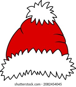 Christmas hat. Red Santa Claus hat with white fur and bubo