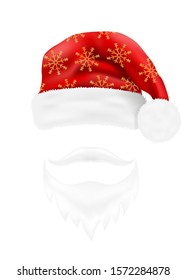 christmas hat santa claus and beard with a mustache vector illustration isolated on white background