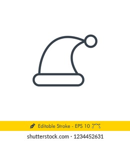 Christmas Hat (Santa Claus) Icon / Vector - In Line / Stroke Design
