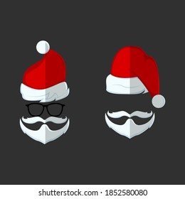 Christmas Hat Santa Mustache and Beard Icon Vector Flat Background