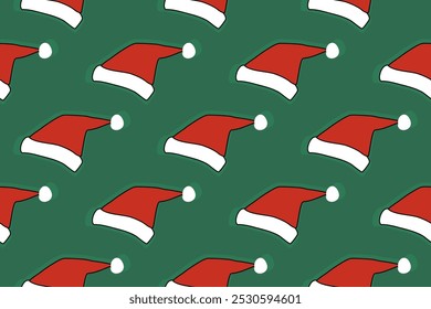 Christmas hat seamless pattern. Design for vector illustration, fabric, wrapping, gift, paper, greeting cards.