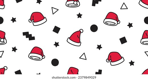 Christmas hat seamless pattern Santa Claus doodle polka dot zigzag star square vector cartoon gift wrapping paper tile background repeat wallpaper illustration scarf isolated design