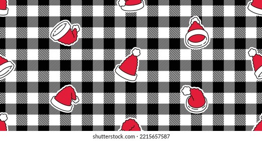 Christmas hat seamless pattern vector Santa Claus tartan plaid checked cartoon tile background repeat wallpaper illustration gift wrapping paper scarf isolated design