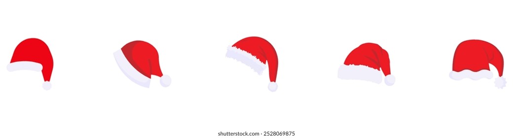 Christmas hat. Christmas hat set. Christmas decoration. Santa hat. Vector Illustration. EPS 10