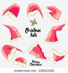 Christmas hat set. Flat vector illustration. Santa hat isolated