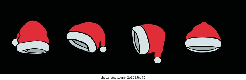 Christmas hat set. Santa hat on black background. Vector illustration.