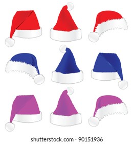 christmas hat in three color vector illustration on white