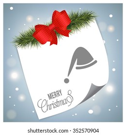 Christmas Hat. christmas tree fir & Ribbon banner with page curl background