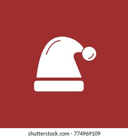 Christmas hat vector icon with red background.