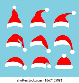 Christmas hat vector icons set, Santa costume details. Cristmas concept, chrismas symbol