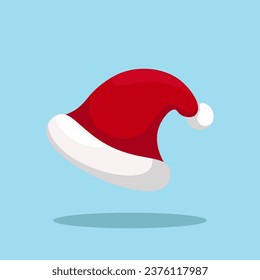 Christmas hat vector illustration. Red santa hat isolated on light blue background