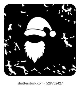 Christmas hat and white beard of Santa Claus icon. Grunge illustration of Christmas hat and white beard of Santa Claus vector icon for web