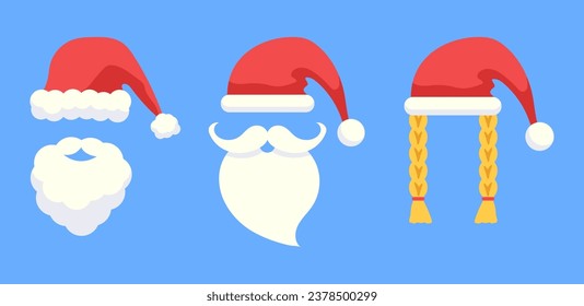 Christmas hat xmas costume collection isolated concept. Vector flat graphic design illustration