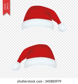 Christmas hat for your design. New Year hat set. Vector illustration isolated on transparent background.