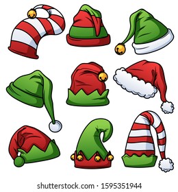 Christmas hats clip art. Vector cartoon illustration with simple gradients. Each hat on a separate layer.