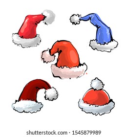 Christmas hats collection hand drawn cartoon vector illustration.