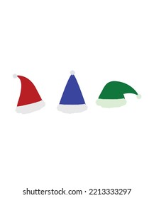 Christmas hats icon Santa Claus costume vector illustration. Christmas hat set in flat style. Perfect for coloring book, textiles, icon, web, painting, books, t-shirt print.