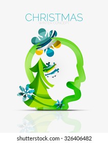 Christmas head concept. Modern holiday user concept design with snowflakes