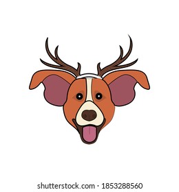 Christmas Head Dog with Christmas hat Icon Vector Flat Background