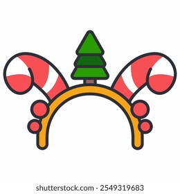 Christmas headband with candy cane vector cartoon illustration isolated on a white background.