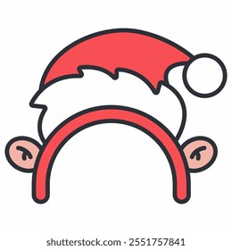 Christmas headband with Santa hat and ears vector cartoon illustration isolated on a white background.