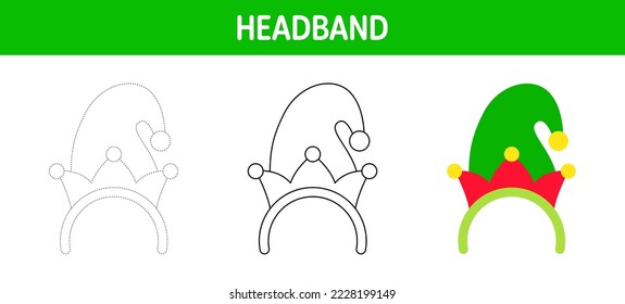 Christmas Headband tracing and coloring worksheet for kids