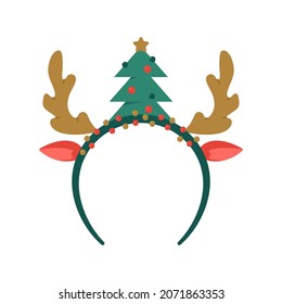 Christmas headbands with reindeer antlers and tree vector cartoon illustration isolated on a white background.