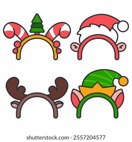 Christmas headbands vector cartoon set isolated on a white background.