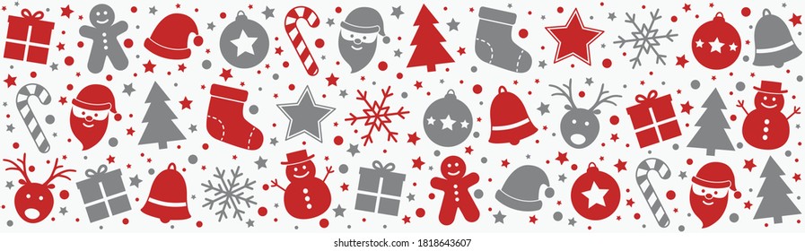 Christmas header with Xmas decorations. Panoramic header. Vector