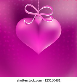 Christmas heart shaped pink bauble with ribbon and bow.  + EPS8 vector file