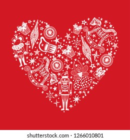 Christmas heart.  Christmas vector card. Magic motif.