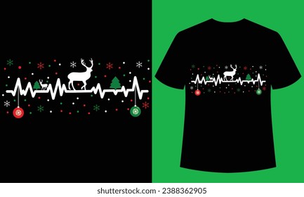  Christmas heartbeat vector t-shirt design template. This t-shirt is designed for Christmas, this t-shirt can be the best gift for Christmas lover.