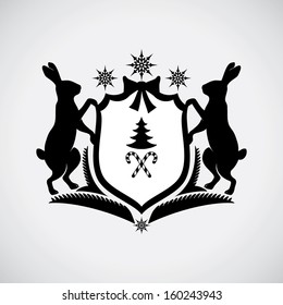 Christmas heraldic crest with hares