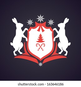 Christmas heraldic crest with hares
