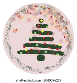 Christmas highlights icon for design in social networks, round icon with stylized Christmas trees on a light background