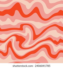 Christmas hippie retro 70s background. Wavy lines wallpaper. Vector red and pink illustration. Merry Christmas and Happy New Year background, textile, wrapping paper, print