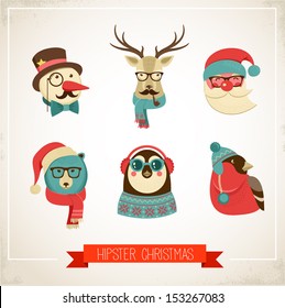 Christmas hipster animals. Vector illustration