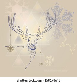 Christmas hipster deer illustration