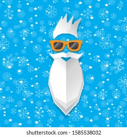 Christmas hipster poster for party or greeting card. Vector illustration. Santa Hipster Claus with vintage sunglasses isolated on blue background with falling snow. vector merry christmas art design