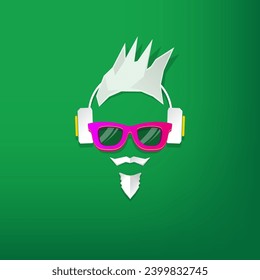 Christmas hipster poster for party or greeting card. Vector illustration. Santa Hipster Claus isolated on green background. vector merry christmas paper style art design template