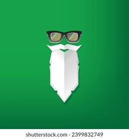 Christmas hipster poster for party or greeting card. Vector illustration. Santa Hipster Claus isolated on green background. vector merry christmas paper style art design template